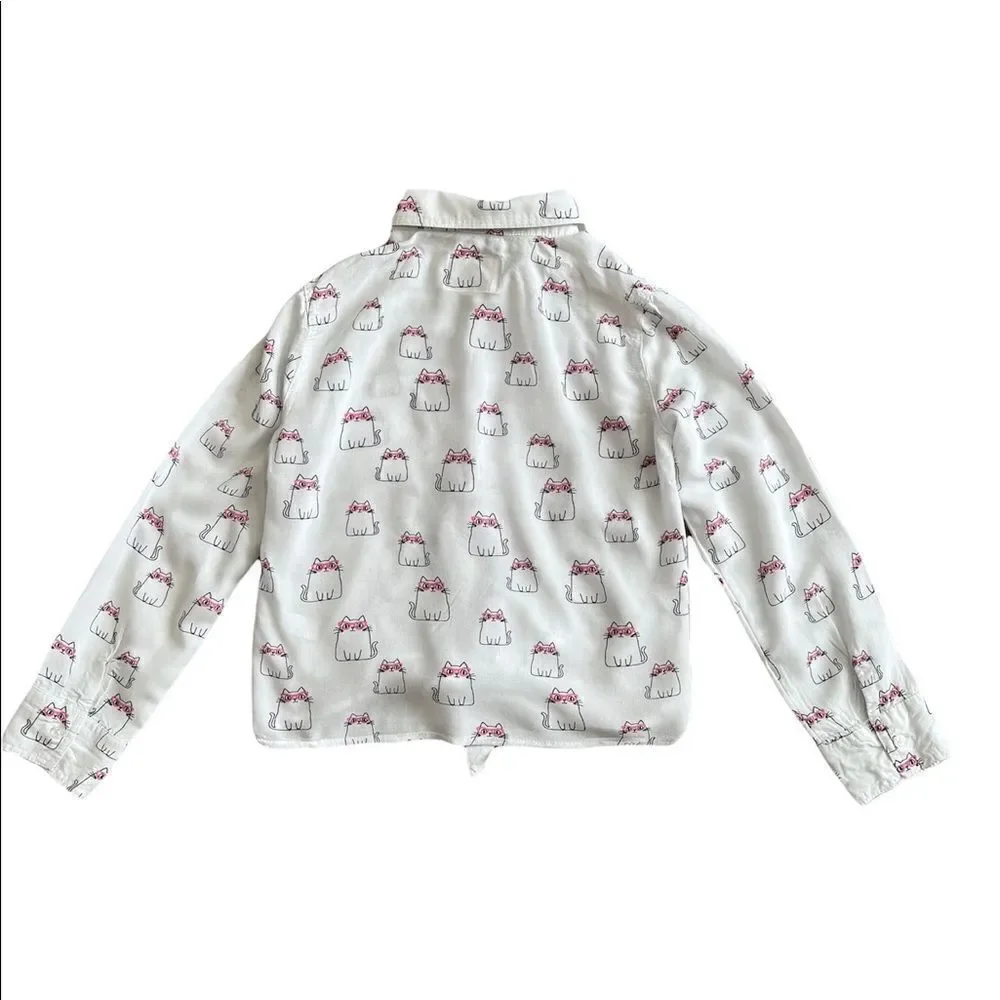 Justice Girl’s White Kitty Cat Long Sleeve Shirt Kid’s Youth Size 10